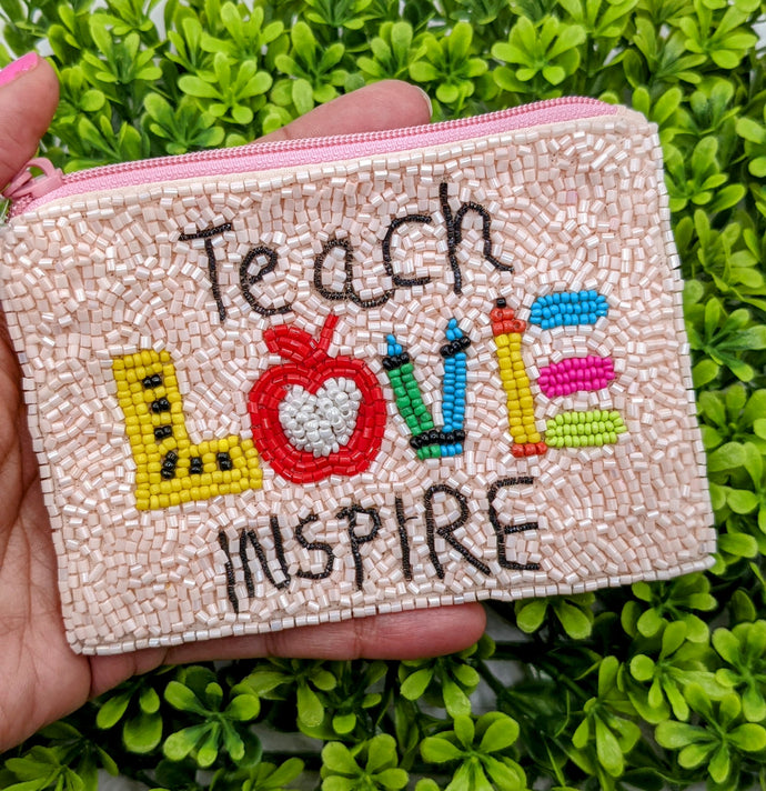 Teach Love Inspire Seed Bead Coin Purse