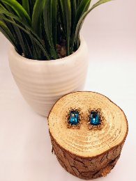 Gold Crystal & Blue Stone Stud Earrings