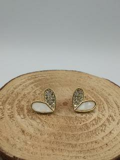 Gold Heart Rhinestone & Pearl Stud Earrings