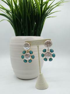 Gold Plated Turquoise & Pearl Flower Earrings