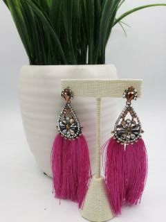 Rhinestone Pink Tassel Earrings